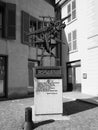 Liberation Day monument in Alba in black and white