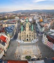 Liberec, Czechia. Aerial view of central square and Town Hall