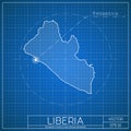 Liberia blueprint map template with capital city.