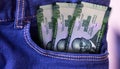 Lesotho 200 Maloti Banknotes in Pocket of Jeans