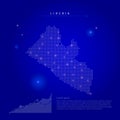 Liberia illuminated map with glowing dots. Dark blue space background. Vector illustration