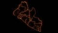 Liberia map with all states or provinces glowing neon outline in and out animation.