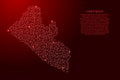 Liberia map from red pattern of the maze grid and glowing space stars grid. Vector illustration