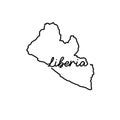 Liberia outline map with the handwritten country name. Continuous line drawing of patriotic home sign