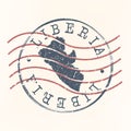 Liberia Stamp Map Postal Design. A Silhouette Seal Passport Round Design. Old Vector Icon Retro Design Travel.