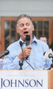 Libertarian presidential candidate Gary Johnson speaks in Concord, New Hampshire, on August 25, 2016.