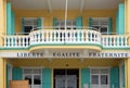 Liberte, Egalite, Fraternite under a balcony Royalty Free Stock Photo