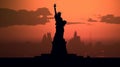 Lady Liberty\'s Black Silhouette on orange background