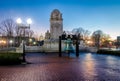 Liberty Bell replica in front of Union Station and Christopher Columbus statue at night - Washington, D.C., USA Royalty Free Stock Photo