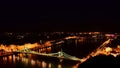 The Liberty bridge and the Danube in Budapest. aerial view at night
