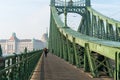 The Liberty Bridge in Budapest in Hungary, it connects Buda and Pest cities  across the  Danube river. shortest bridge in Budapest Royalty Free Stock Photo