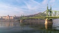 The Liberty Bridge in Budapest in Hungary, it connects Buda and Pest cities  across the  Danube river. shortest bridge in Budapest Royalty Free Stock Photo