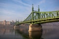 The Liberty Bridge in Budapest in Hungary, it connects Buda and Pest cities  across the  Danube river. shortest bridge in Budapest Royalty Free Stock Photo