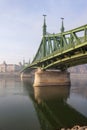 The Liberty Bridge in Budapest in Hungary, it connects Buda and Pest cities  across the  Danube river. shortest bridge in Budapest Royalty Free Stock Photo