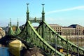 the Liberty bridge in Budapest over the Danube. green steel suspension bridge. Royalty Free Stock Photo