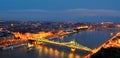 Liberty bridge at Budapest, panoramic night view Royalty Free Stock Photo