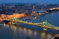 Liberty bridge at Budapest, top view at night Royalty Free Stock Photo