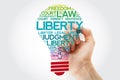 Liberty bulb word cloud collage with marker, law concept background Royalty Free Stock Photo