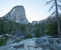 Liberty Cap mountain peak and Nevada Falls seen from the Mist Hiking Trail in Yosemite National Park in California USA Royalty Free Stock Photo