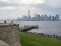 Liberty Island with Manhattan skyline on the background