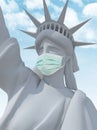 Liberty sculpture with surgeon mask close-up