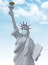 Liberty sculpture with surgeon mask