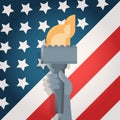 Liberty Statue Hand Holding Torch Over United States Flag Independence Day Holiday 4 July Banner Royalty Free Stock Photo