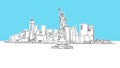 Liberty Statue With New York City Skyline Panorama Vector Sketch Royalty Free Stock Photo