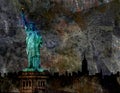Liberty statue and New York panorama