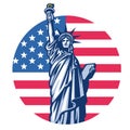 Liberty statue with united states flag background Royalty Free Stock Photo