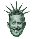 Liberty themed editorial cartoon portrait of Joe Biden. Royalty Free Stock Photo