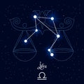 Libra, constellation and zodiac sign on the background of the cosmic universe. Blue and white design. Illustration vector Royalty Free Stock Photo
