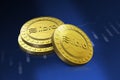 Libra Cryptocurrency digital golden coins on blue background, Facebook announces Libra cryptocurrency in easy to use concept, 3D