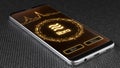 Libra cryptocurrency symbol on mobile app screen. Price graph, buy and sell buttons. 3D illustration