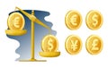 Libra. Currency rate. Dollar, Euro, yen, pound sterling