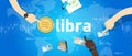 Libra Facebook cryptocurrency and bitcoin cryptocurrency, Libra coins concept. business investment transaction chart.