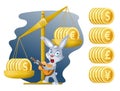 Libra and funny rabbit. Currency rate. Dollar, Euro, yen, pound sterling