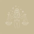Libra Girl Zodiac Sign Design Illustrations. Esoteric Vector Element, Icon. White Color Option. Royalty Free Stock Photo