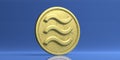 Libra golden virtual currency, isolated against blue background. 3d illustration