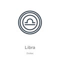 Libra icon. Thin linear libra outline icon isolated on white background from zodiac collection. Line vector sign, symbol for web Royalty Free Stock Photo