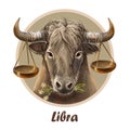 Libra metal ox year horoscope zodiac sign isolated. Digital art illustration of chinese new year symbol, astrology lunar Royalty Free Stock Photo