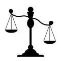 Libra. Silhouette of scales. Weights black icon. Scale tilt, overweight. Isolated element on a white background. Balance