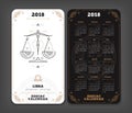 Libra 2018 year zodiac calendar pocket size vertical layout