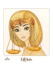 Libra. A young beautiful girl In the form of one of the signs of the zodiac.