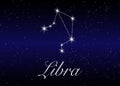 Libra zodiac constellations sign on beautiful starry sky with galaxy and space behind. Balance horoscope symbol constellation Royalty Free Stock Photo