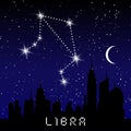 Libra zodiac constellations sign on beautiful starry sky with galaxy and space behind. Balance horoscope symbol constellation on d Royalty Free Stock Photo