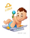 LIBRA zodiac sign. Baby Boy lies on the scales and playing rattle. LIBRA horoscope sign Royalty Free Stock Photo