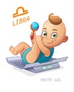 LIBRA zodiac sign. Baby Boy lies on the scales and playing rattle. LIBRA horoscope sign Royalty Free Stock Photo