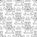 Libra zodiac sign in the form of cute cat seamless pattern. Line art on white background. Vector illustration Royalty Free Stock Photo