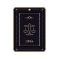 Libra zodiac sign, Horoscope black card with zodiac symbol in line art style, Astrology zodiac card flat outline design Royalty Free Stock Photo